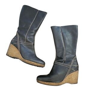 Vintage Y2k Timberland Black Leather Streetwear Wedge Boots Size 7.5